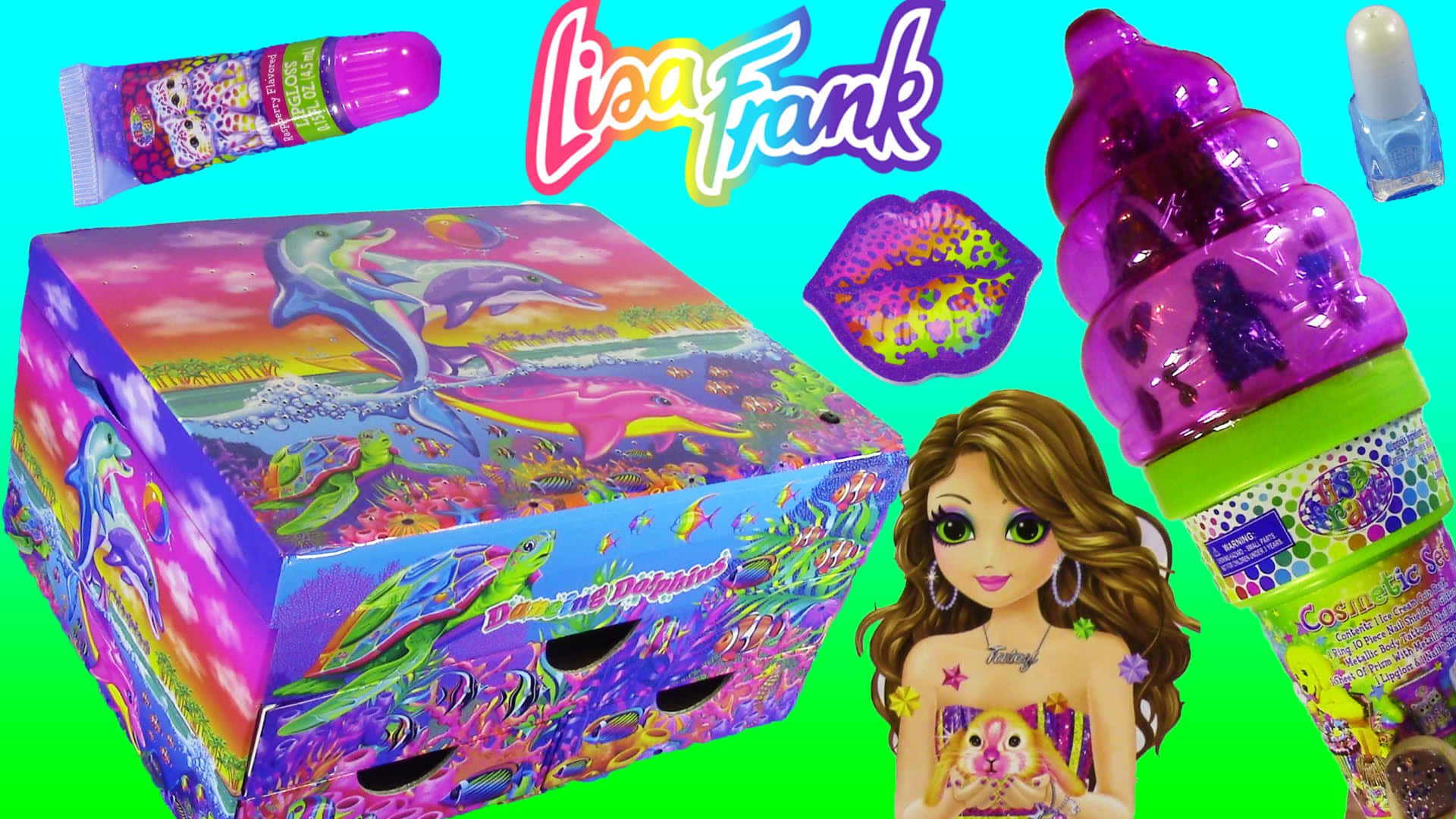 Lisa Frank, unicorn, neon green background, Full HD Desktop Wallpaper