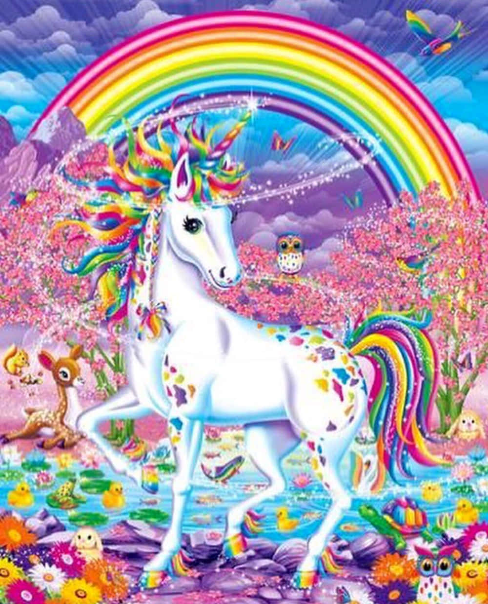 Lisa Frank Unicorn, white unicorn, rainbow mane, SD Phone Wallpaper