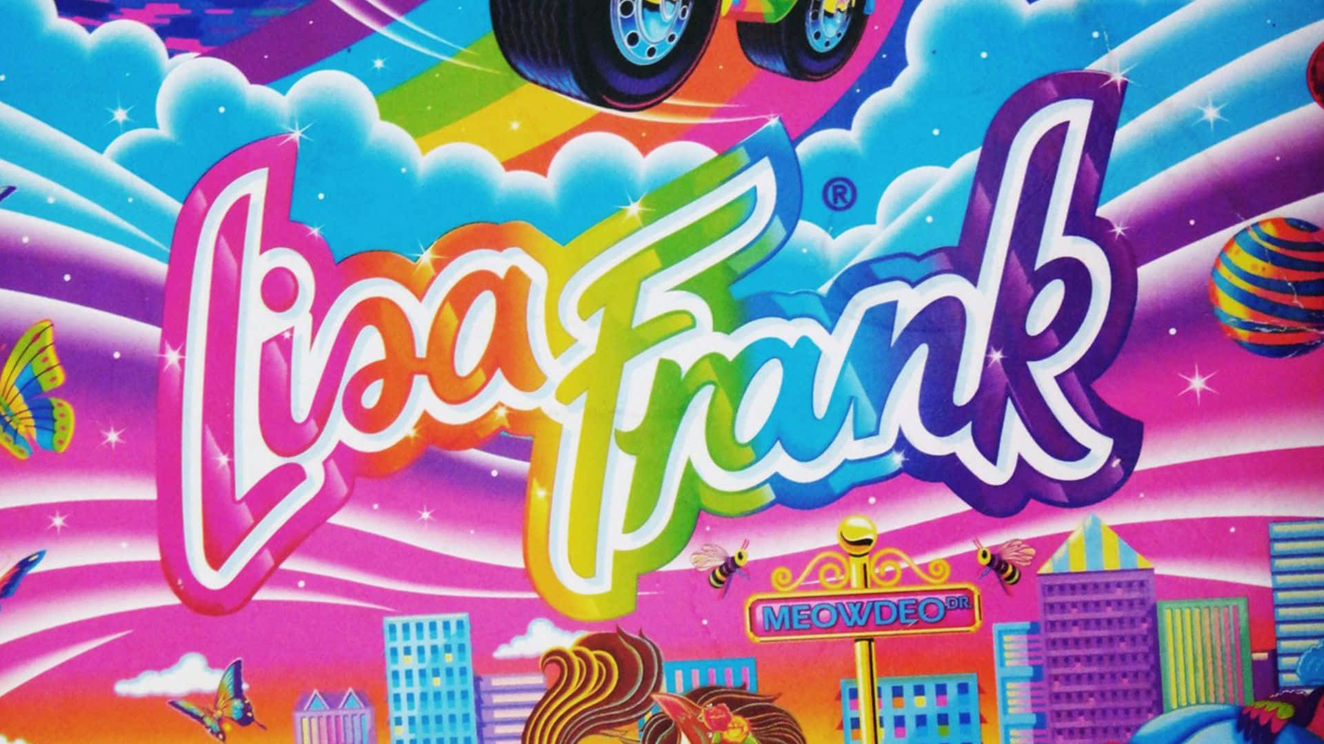Lisa Frank Unicorn, Lisa Frank logo, candy-colored cityscape, Full HD Desktop Wallpaper