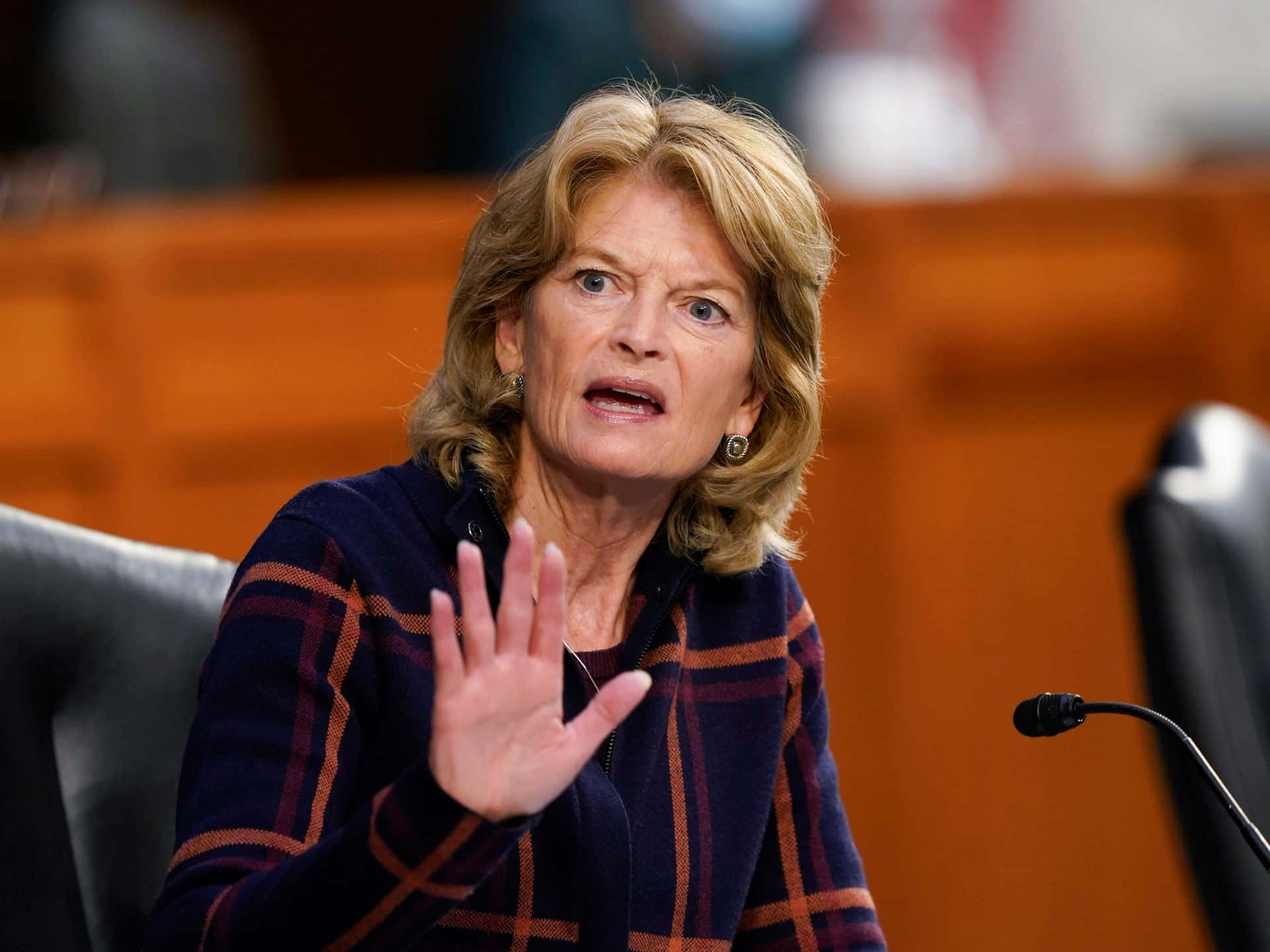 Lisa Murkowski, plaid jacket, hand gesture, Full HD Desktop Wallpaper