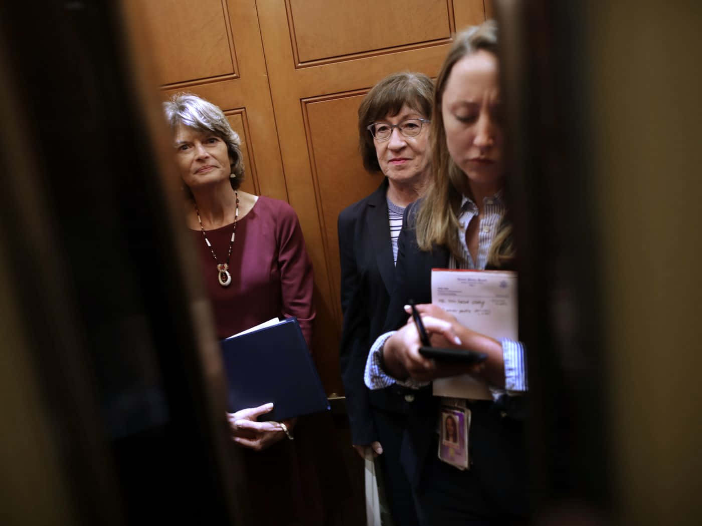 Lisa Murkowski, wooden doors, hallway, HD Desktop Wallpaper