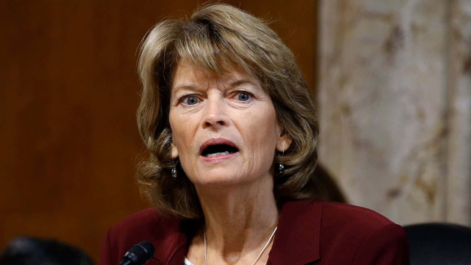 Lisa Murkowski, marble background, blonde hair, HD Desktop Wallpaper
