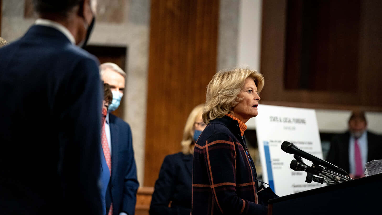 Lisa Murkowski, plaid jacket, podium, HD Desktop Wallpaper