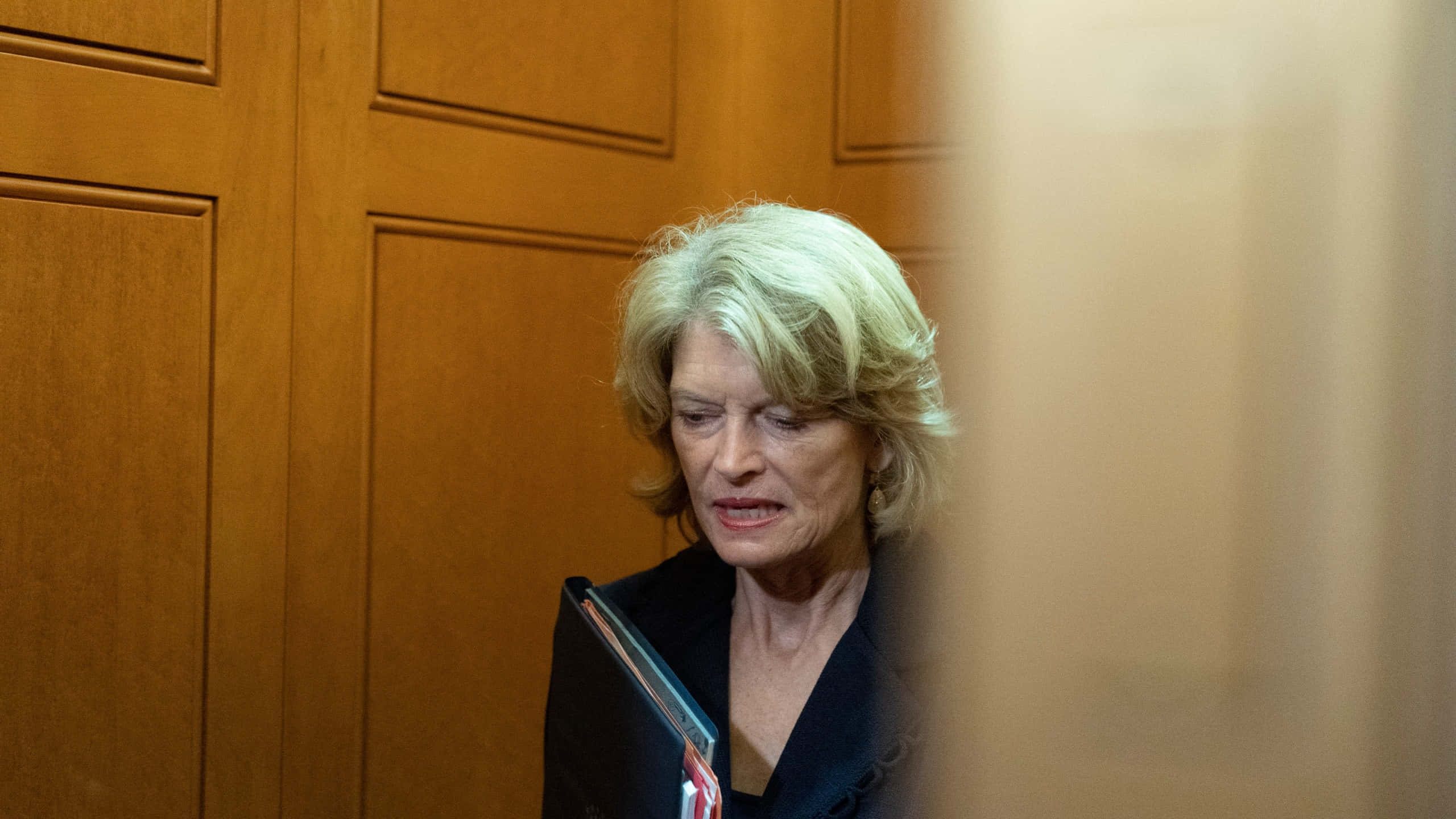 Lisa Murkowski, dark blazer, wooden doors, 2K Desktop Wallpaper