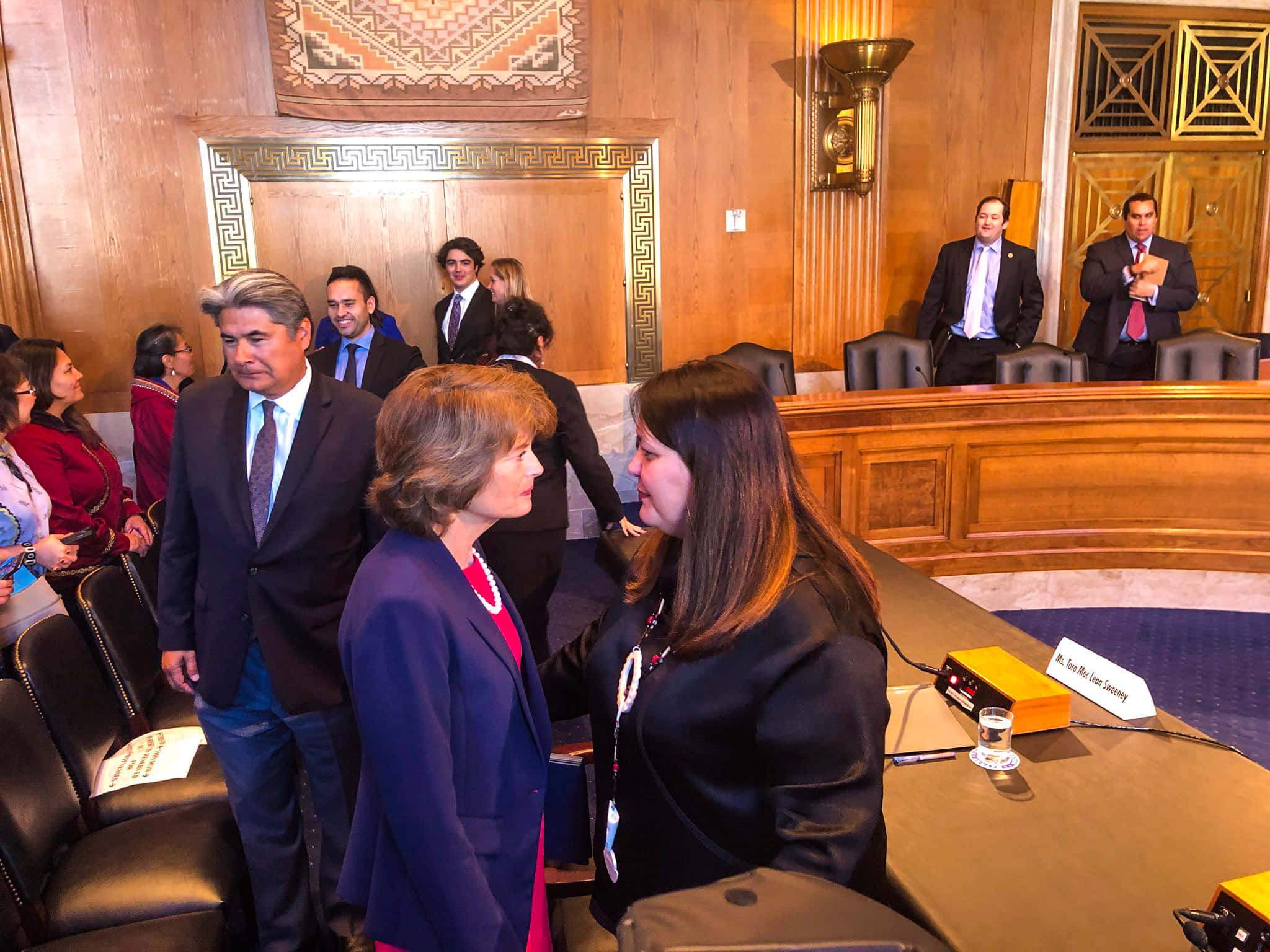 Lisa Murkowski, wood-paneled legislative chamber, long table, Full HD Desktop Wallpaper