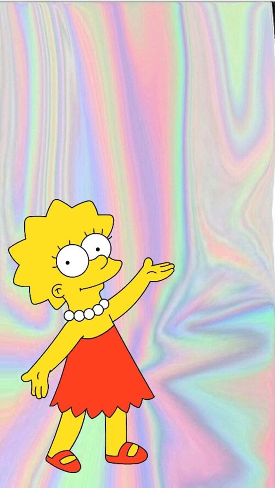 Lisa Simpson, red dress, swirling iridescent holographic background, HD Phone Wallpaper