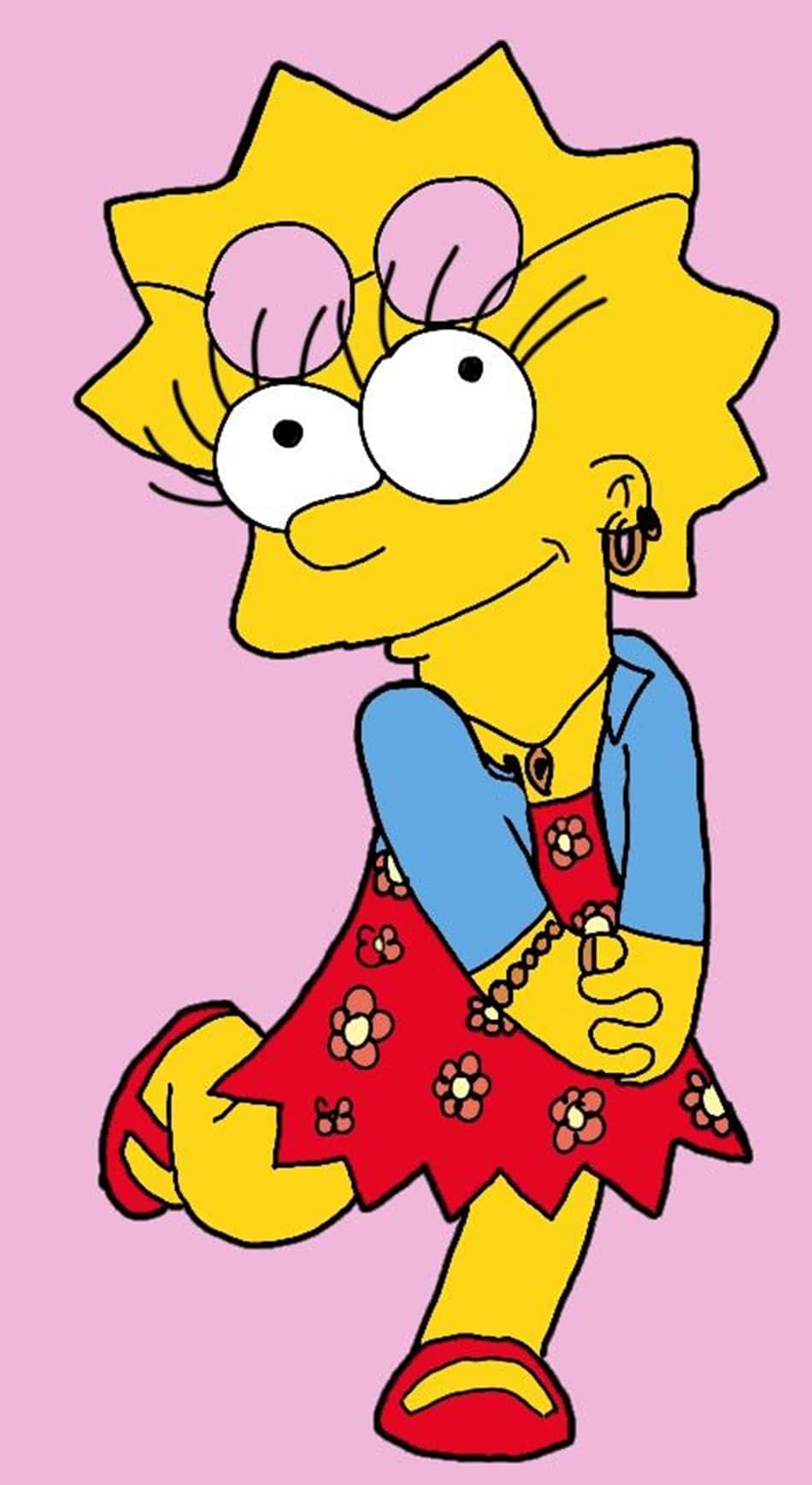 Lisa Simpson, red floral dress, soft pink background, HD Phone Wallpaper
