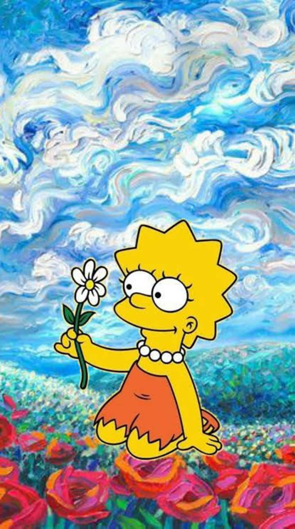 Lisa Simpson, Van Gogh's style, white daisy, HD Phone Wallpaper
