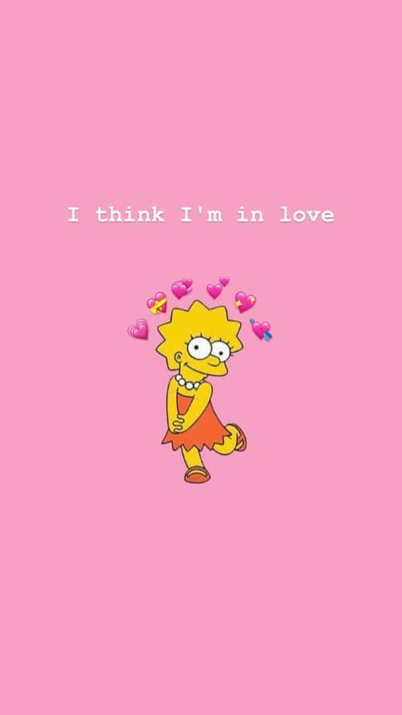 Lisa Simpson, pink background, floating hearts, SD Phone Wallpaper