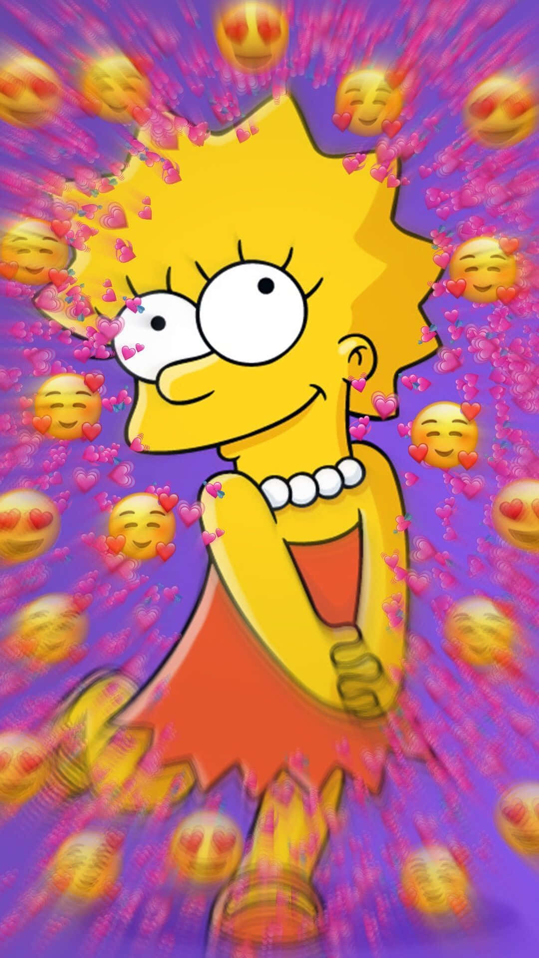 Lisa Simpson, heart-eyed emojis, vibrant purple background, Full HD Phone Wallpaper