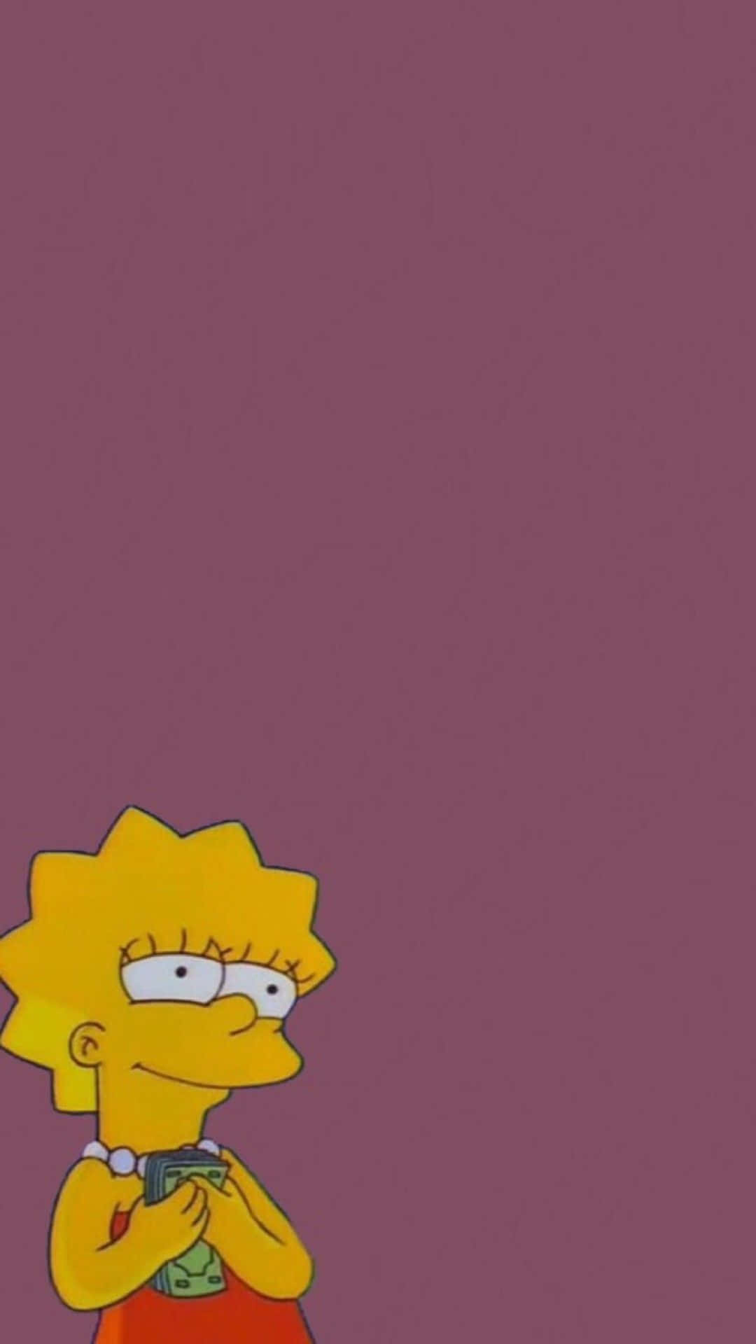 Lisa Simpson, green game controller, mauve background, Full HD Phone Wallpaper