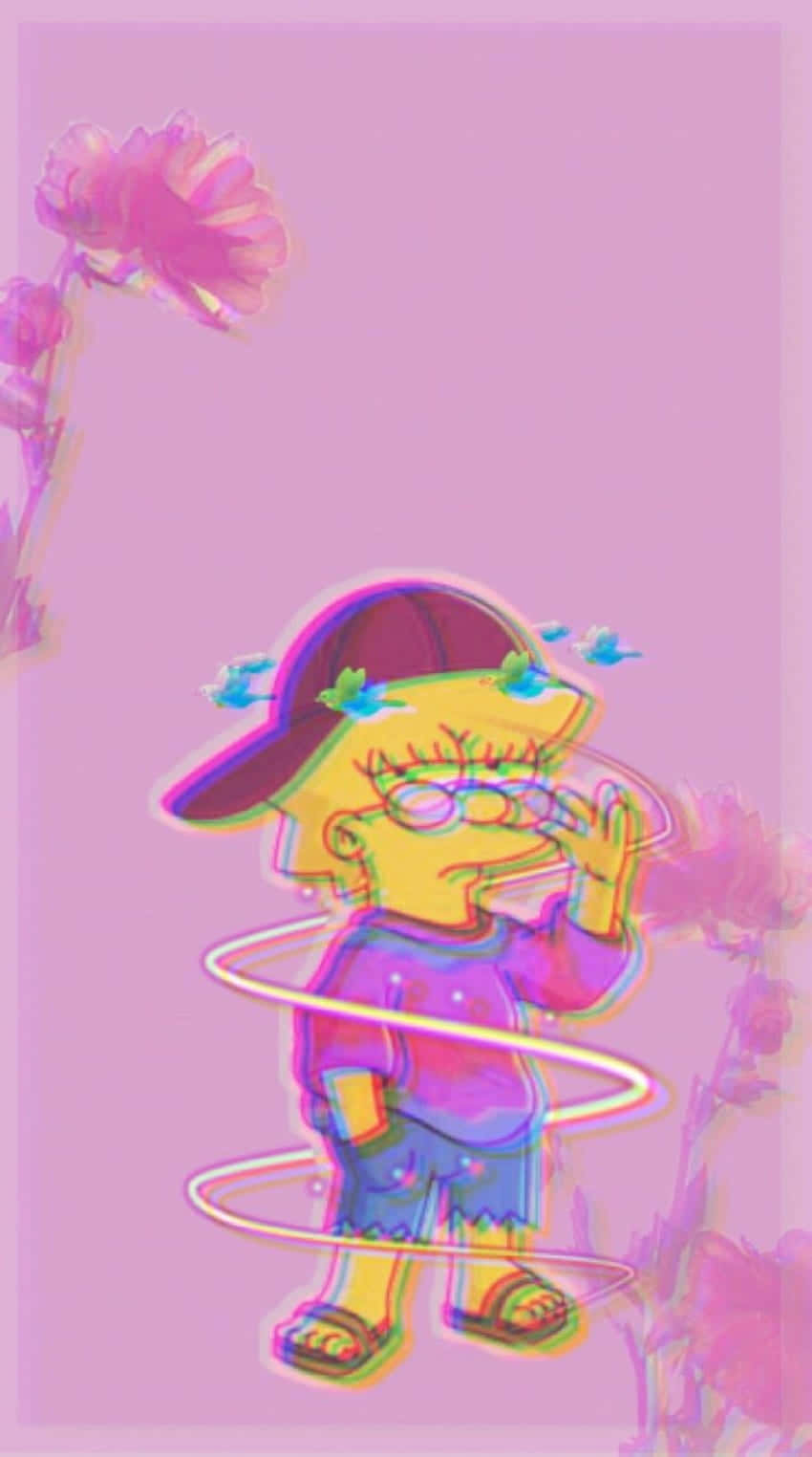 Lisa Simpson, purple shirt, glowing pink flowers, HD Phone Wallpaper