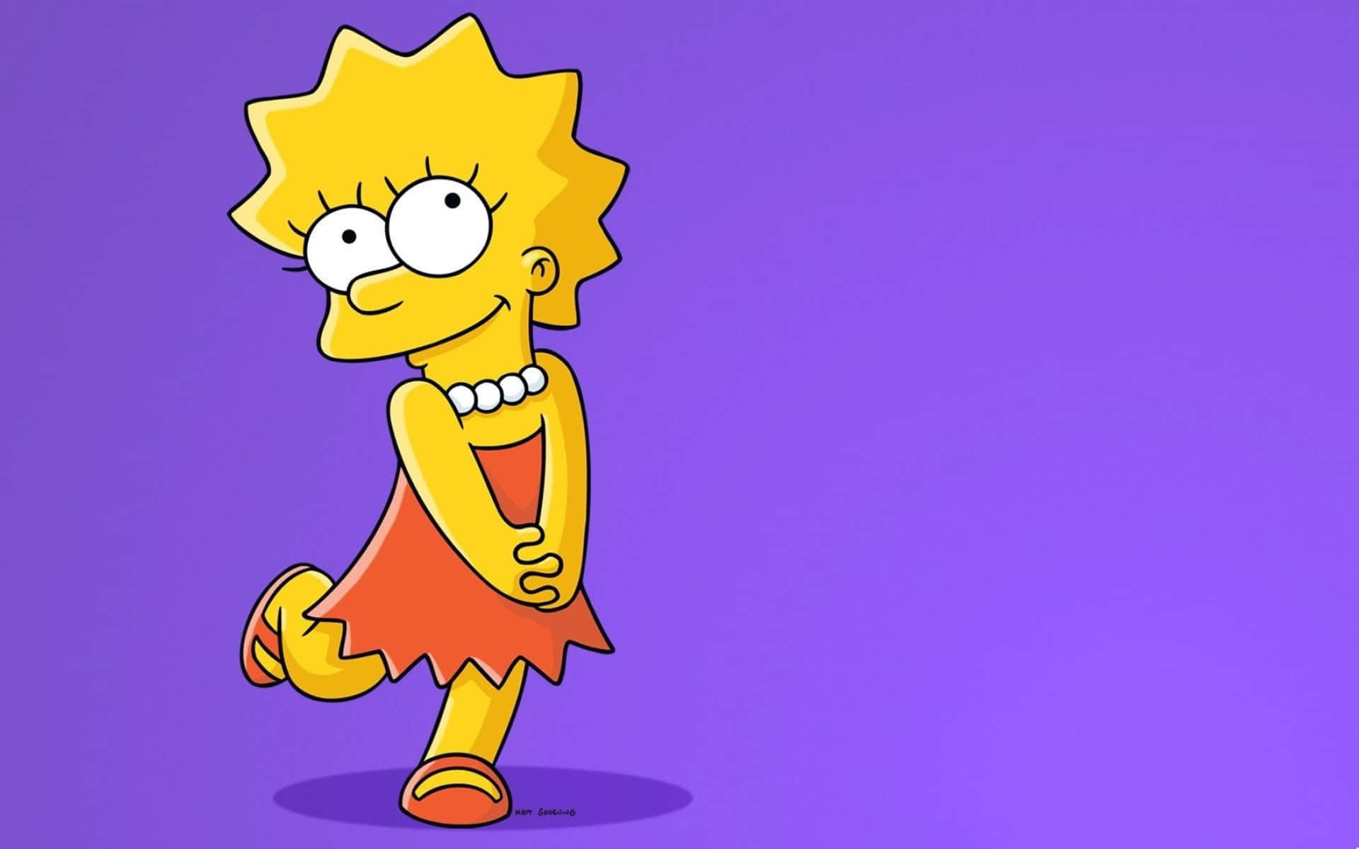 Lisa Simpson, red dress, pearl necklace, Full HD Desktop Wallpaper