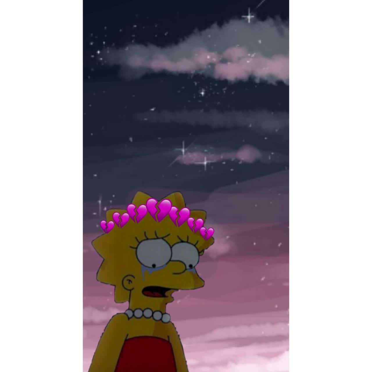 Lisa Simpson, starry night, pink and purple night sky, HD Desktop Wallpaper