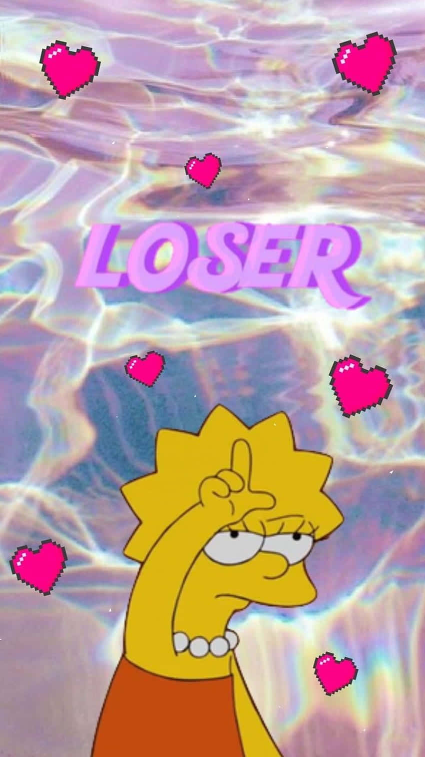 Lisa Simpson, pink pixel hearts, purple, HD Phone Wallpaper