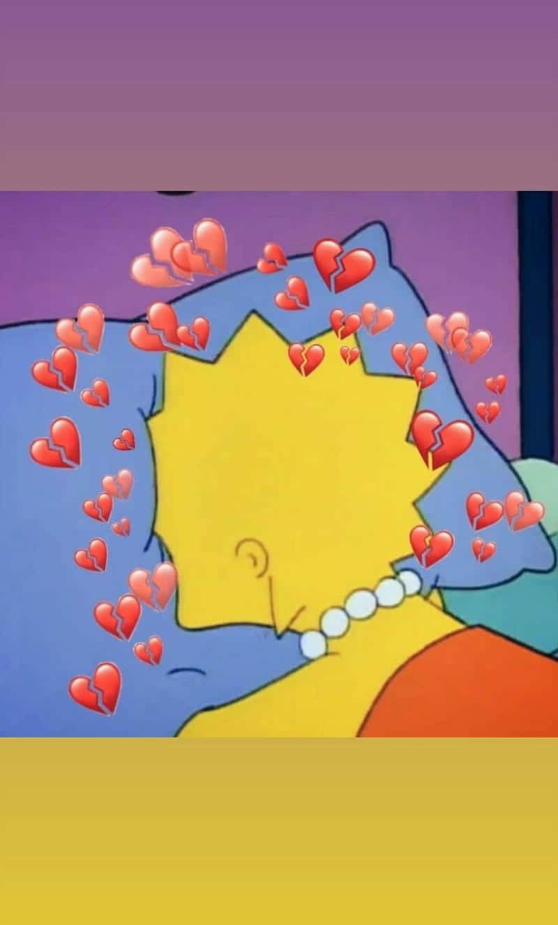 Lisa Simpson, yellow star-shaped head, floating broken red hearts, HD Phone Wallpaper