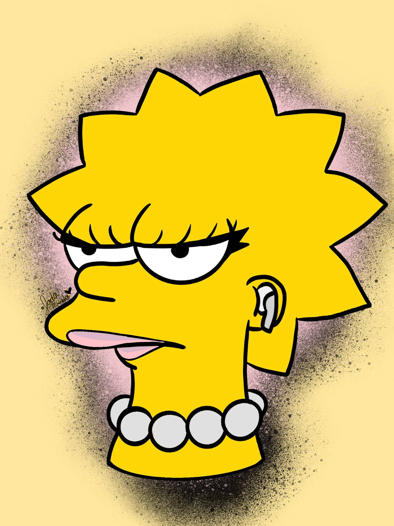 Lisa Simpson, angry eyes, pearl necklace, Full HD Phone Wallpaper