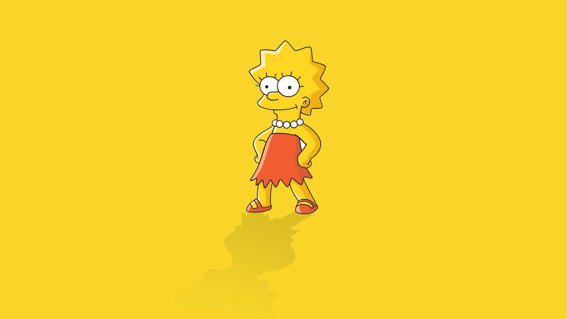 Lisa Simpson, red dress, yellow background, Full HD Desktop Wallpaper