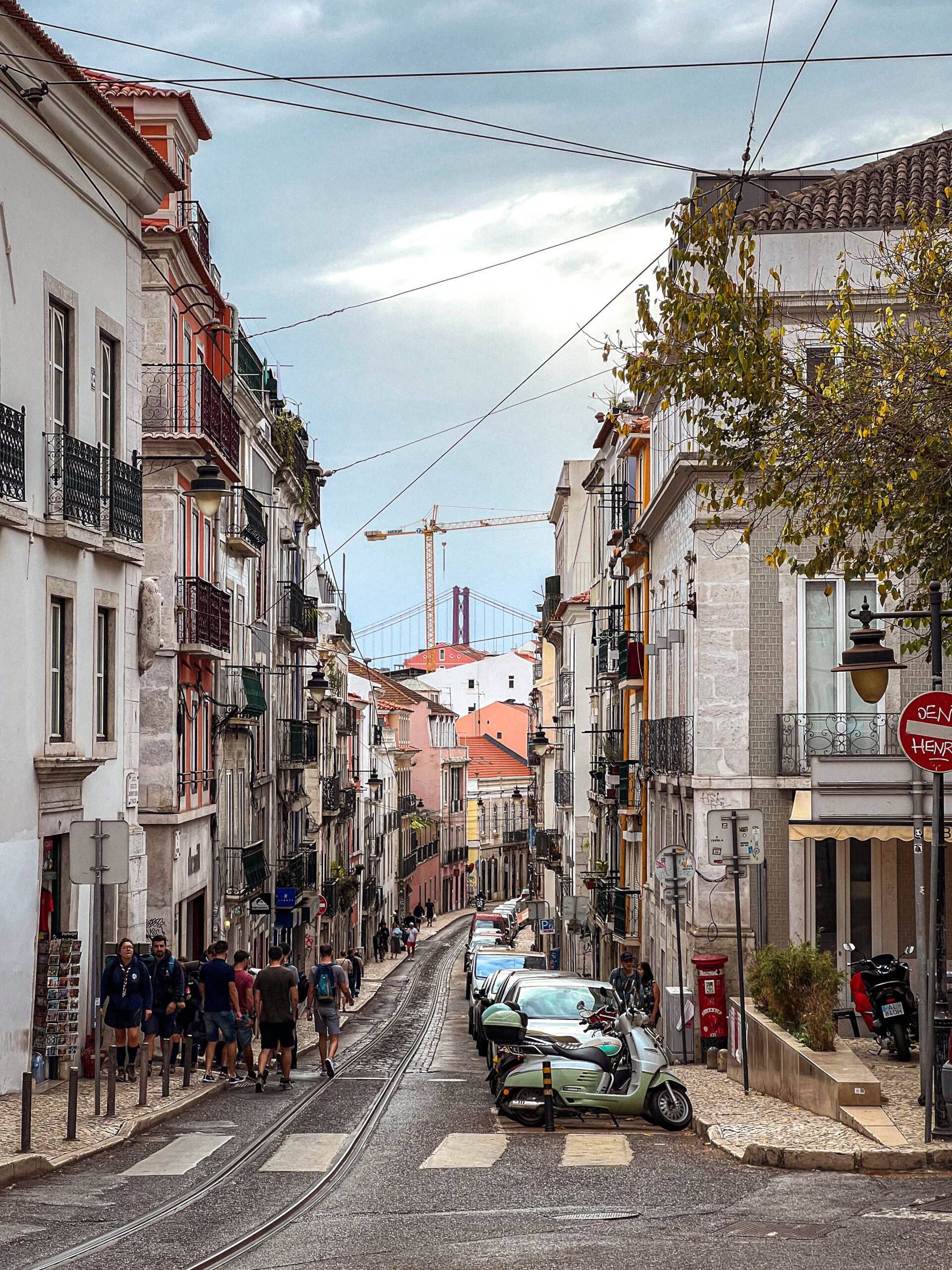 Lisbon, 25 de Abril Bridge, tram tracks, 2K Phone Wallpaper