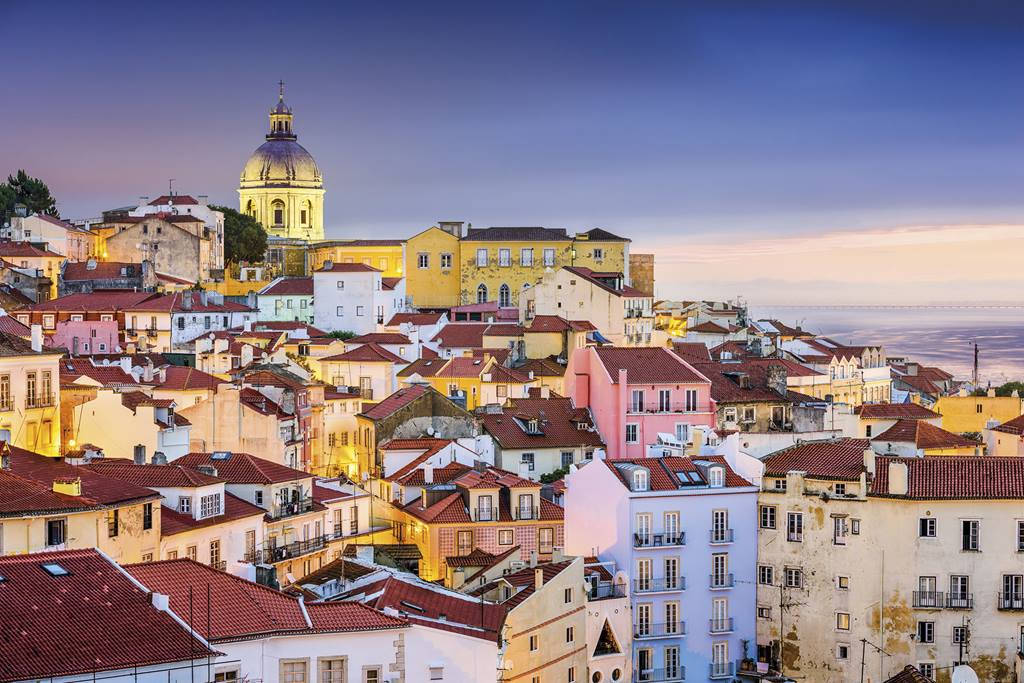 Lisbon, sunset, colorful tiled rooftops, SD Desktop Wallpaper