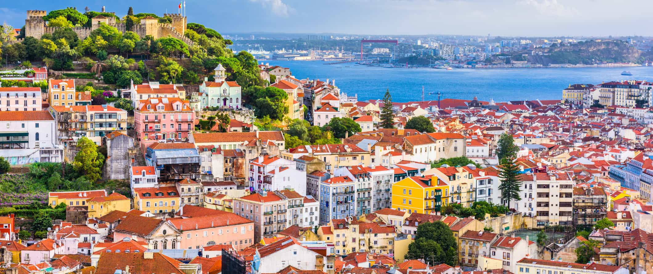 Lisbon, terracotta rooftops, hillsides, Full HD Desktop Wallpaper