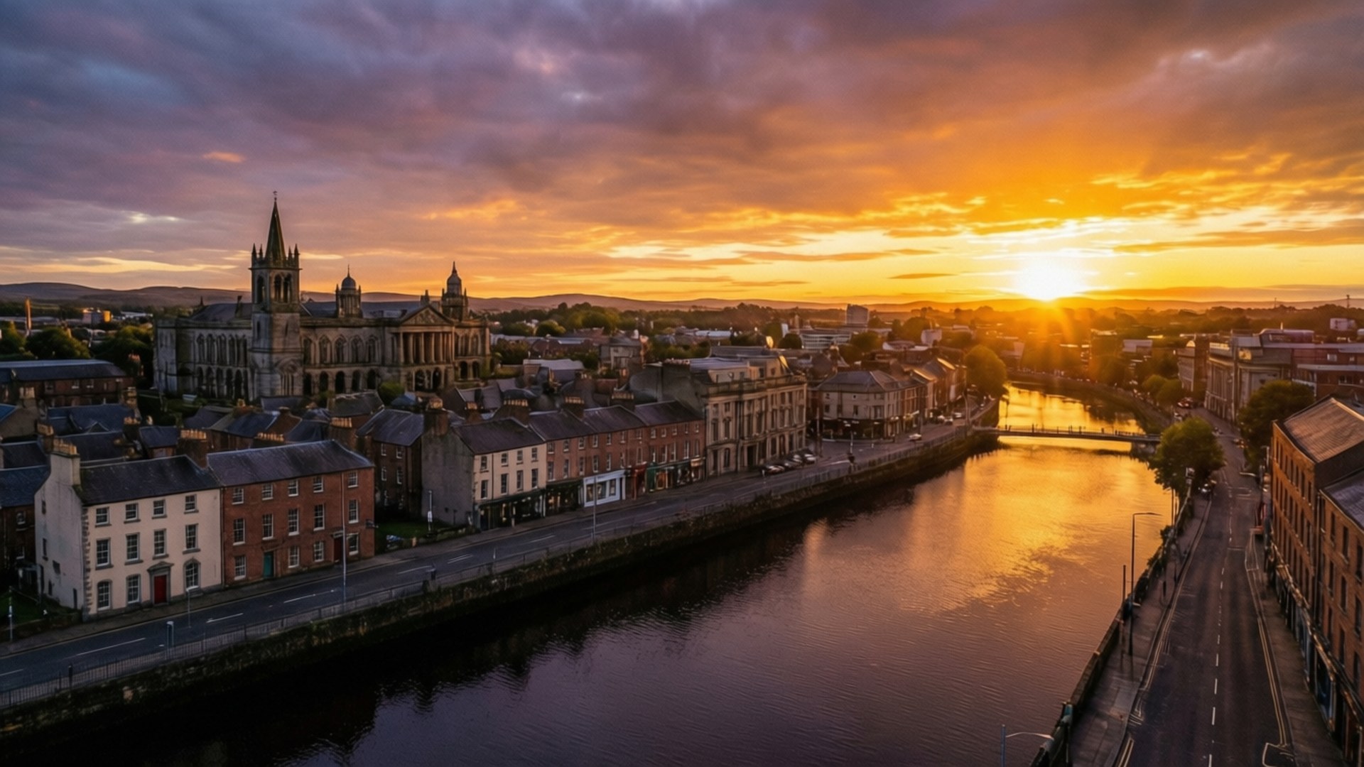 Lisburn, sunset, aerial view, Full HD Desktop Wallpaper