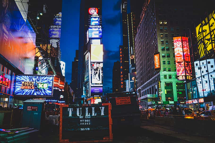 Lit iPhone, neon signs, city street, SD Desktop Wallpaper
