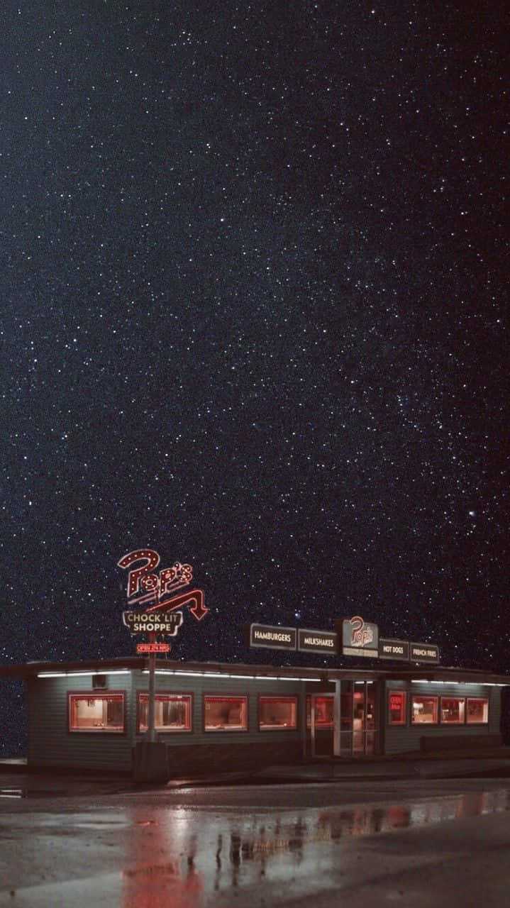 Lit iPhone, retro diner, starry night sky, HD Phone Wallpaper