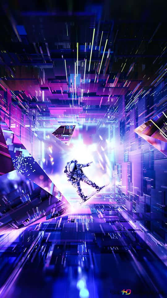 Space Lit iPhone, astronaut, neon-lit digital tunnel, SD Phone Wallpaper