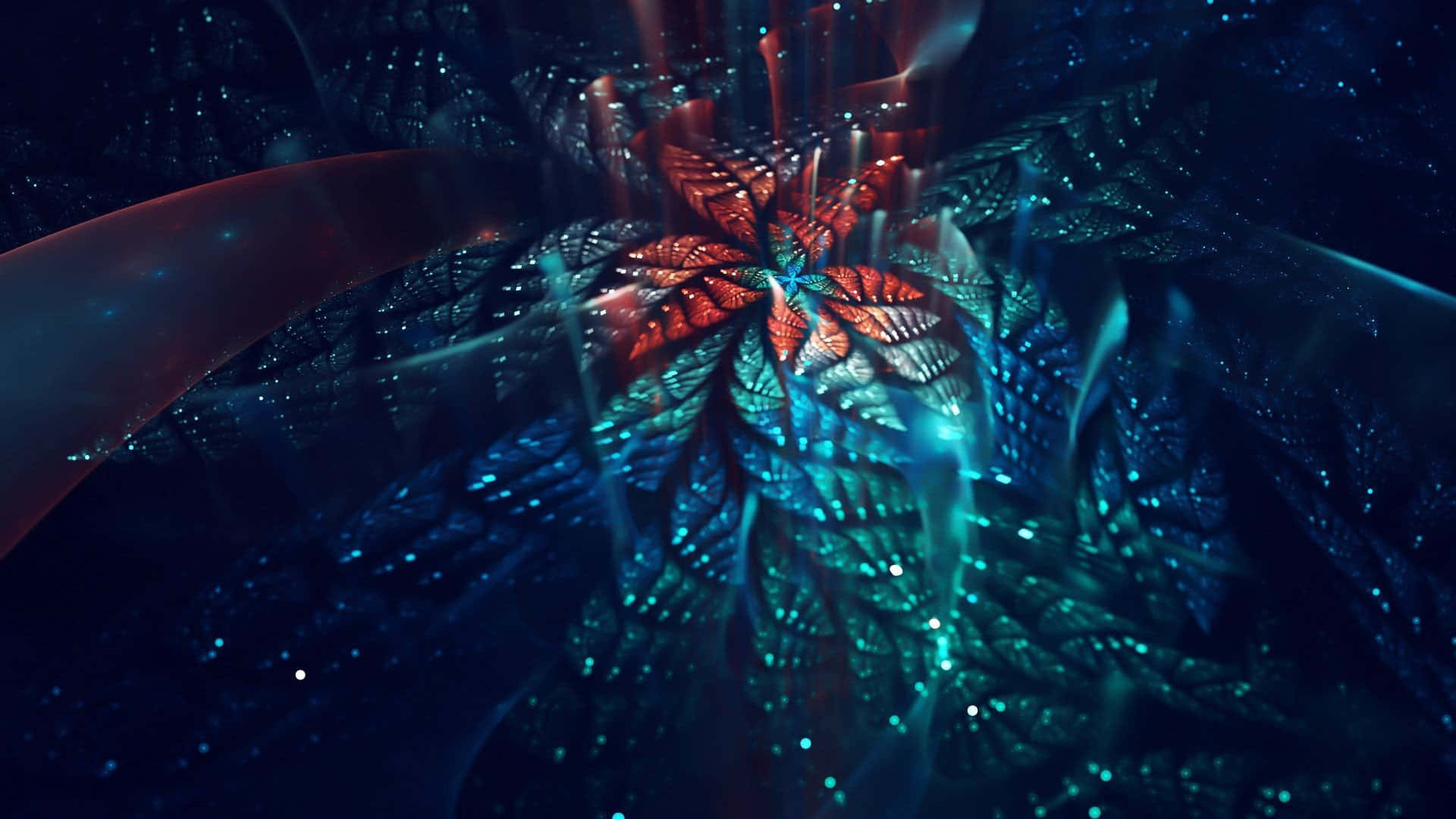 Lit iPhone, fractal flower, red and teal petals, Full HD Desktop Wallpaper