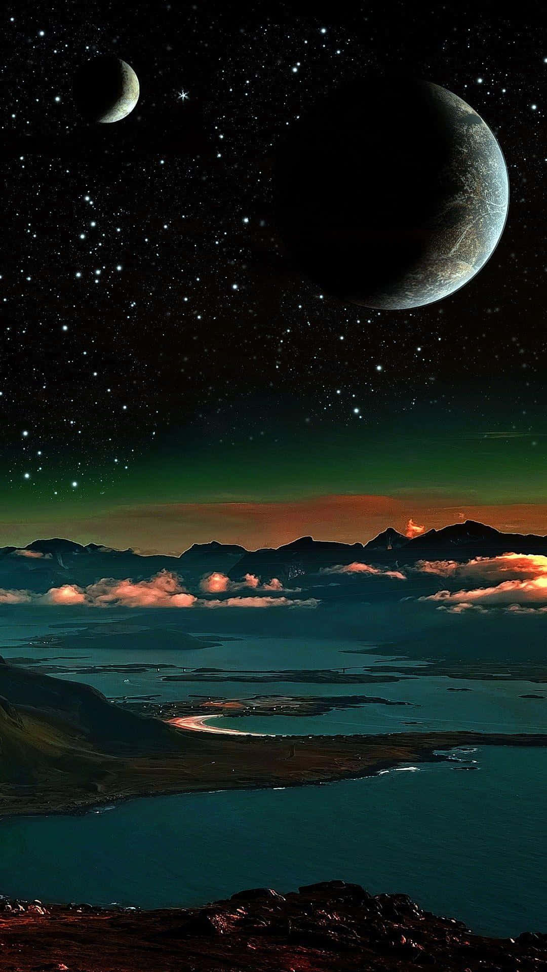 The Moon iPhone, two moons, starry sky, Full HD Phone Wallpaper