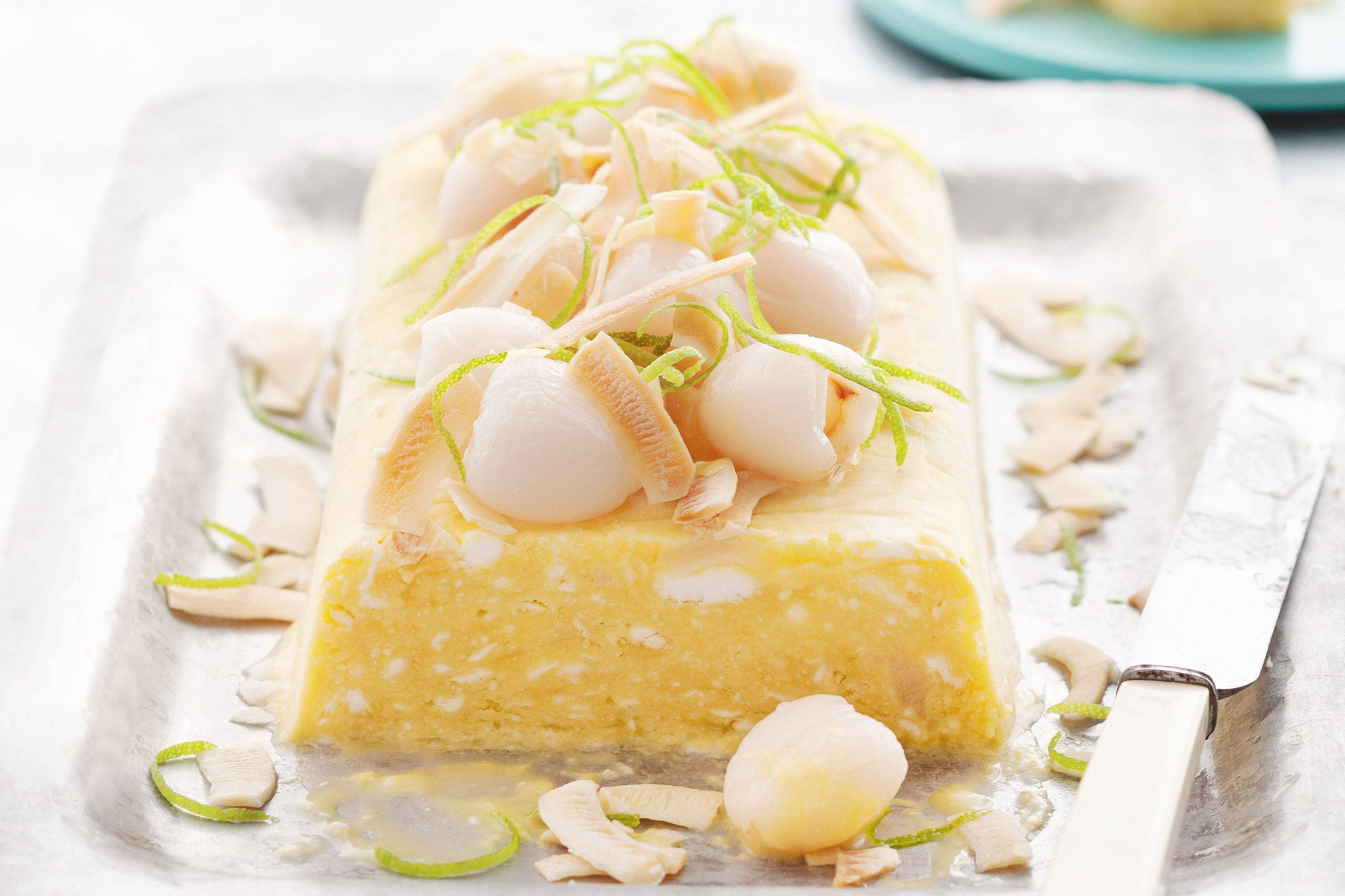 Litchi, cake, creamy yellow, 2K Desktop Wallpaper