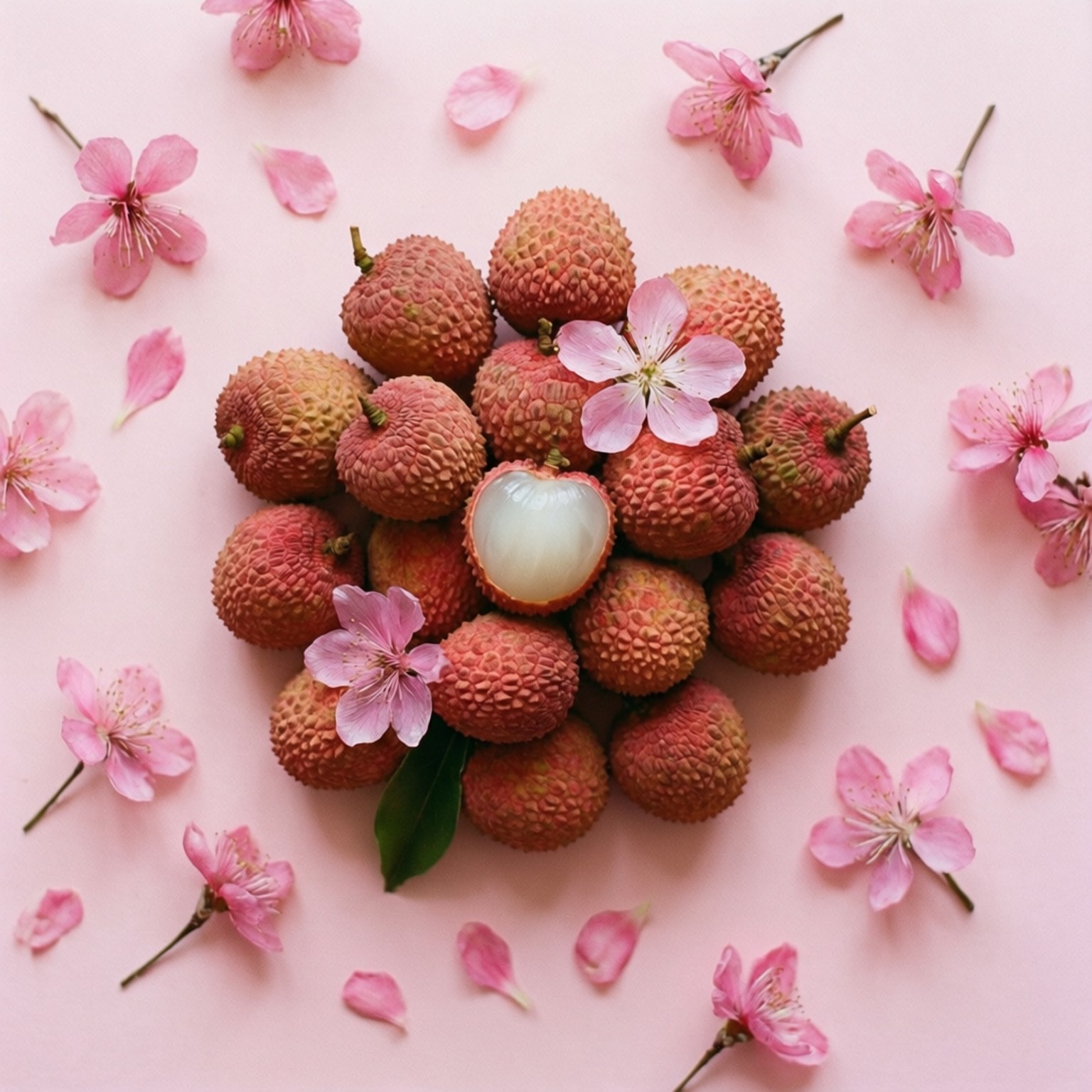 Pastel Litchi, lychees, pink cherry blossoms, HD Desktop Wallpaper