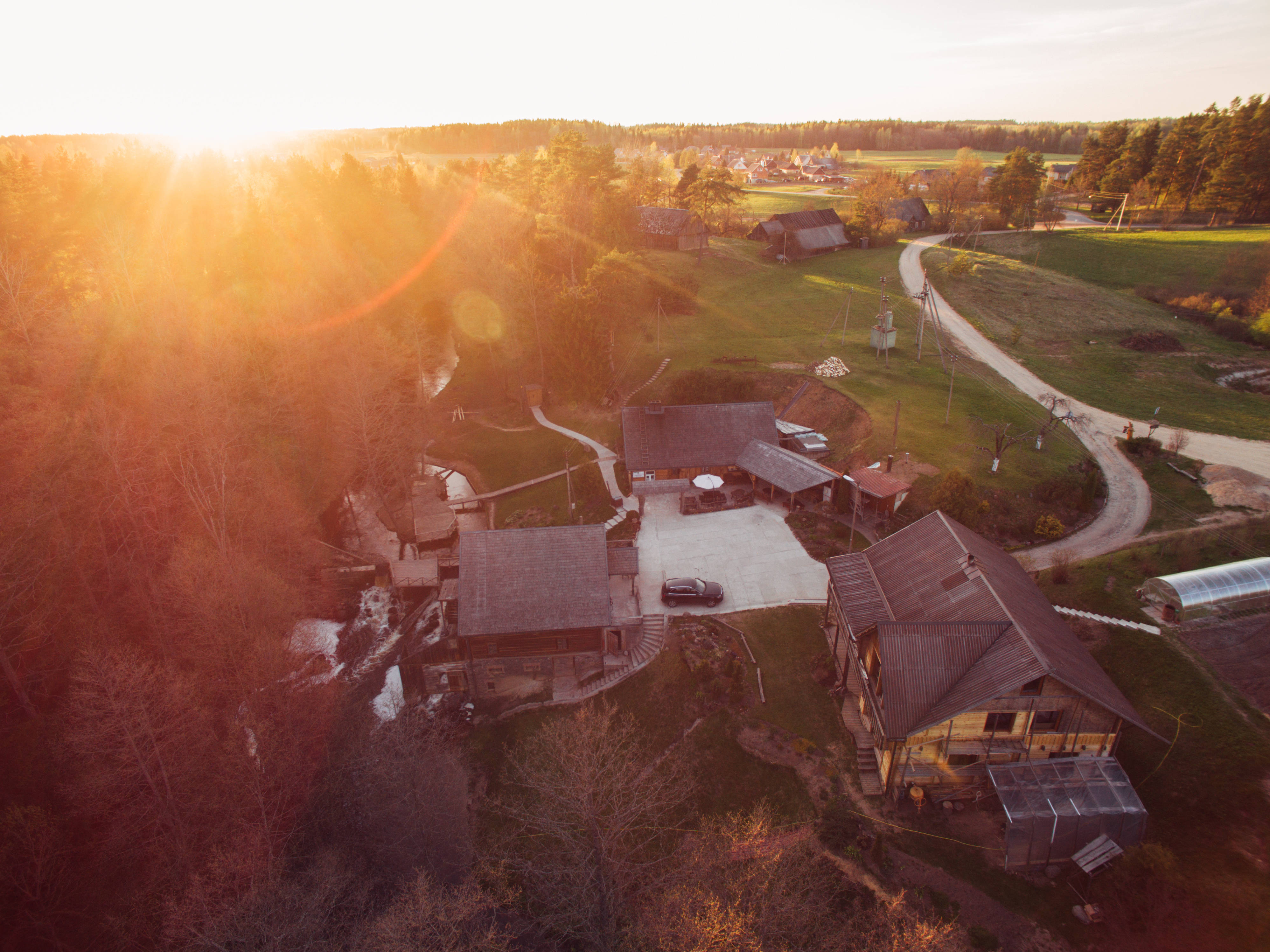 Lithuania, suburban village, aerial view, 4K Desktop Wallpaper