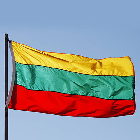 Lithuania flag, yellow green and red horizontal stripes, flagpole, SD Desktop Wallpaper