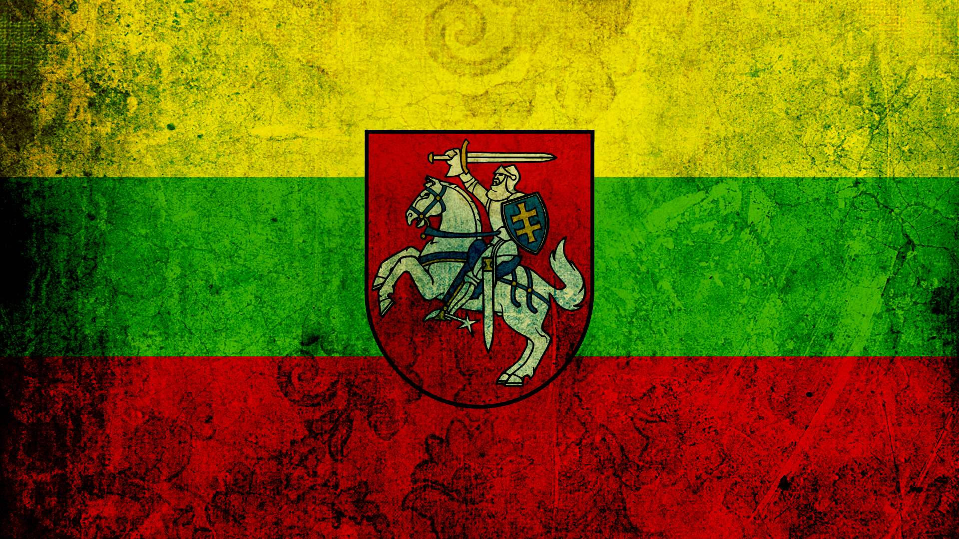 Lithuania flag, coat of arms, knight on horseback, Full HD Desktop Wallpaper