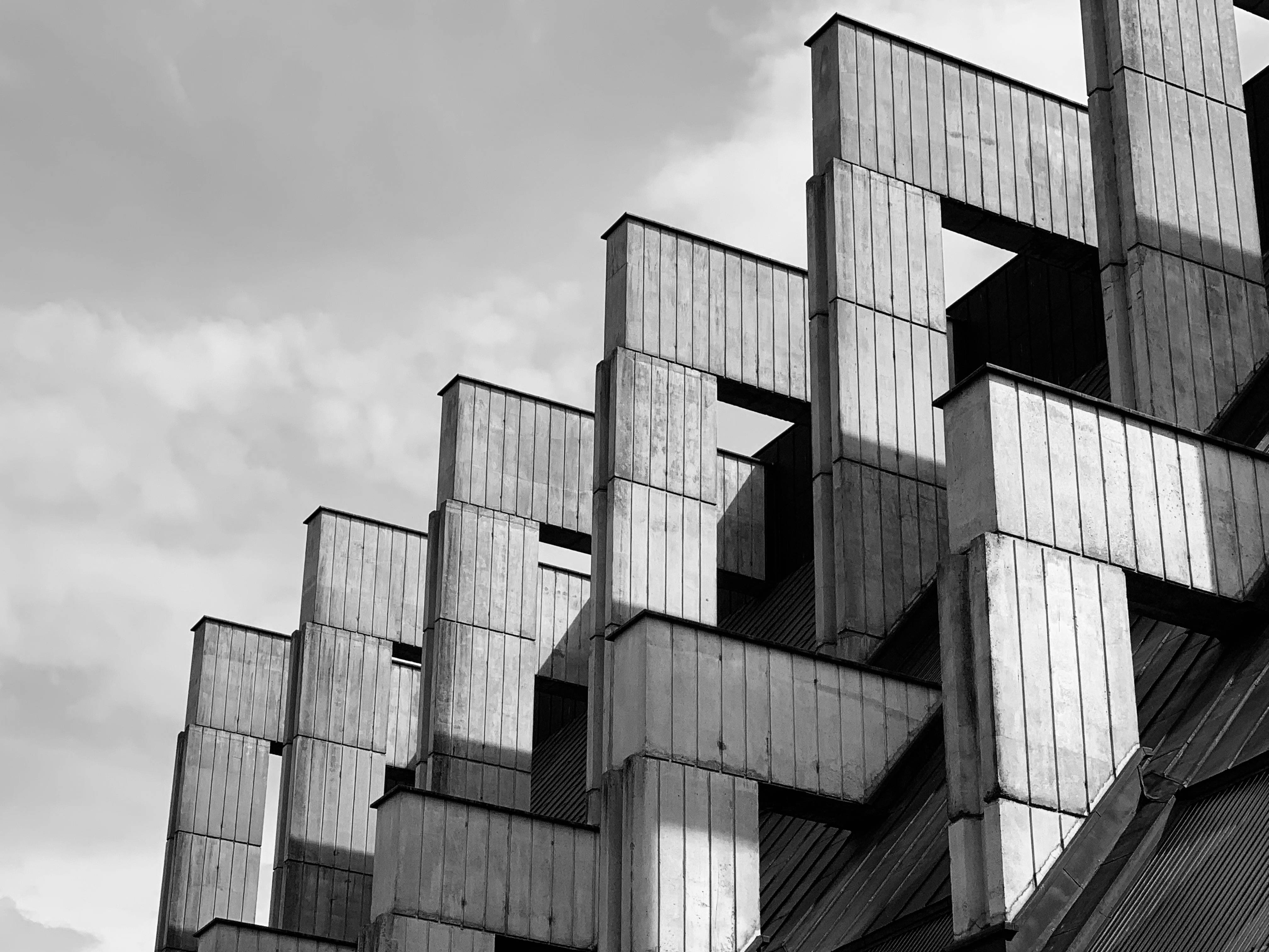 black and white, modern architecture, Lithuania, 4K Desktop Wallpaper