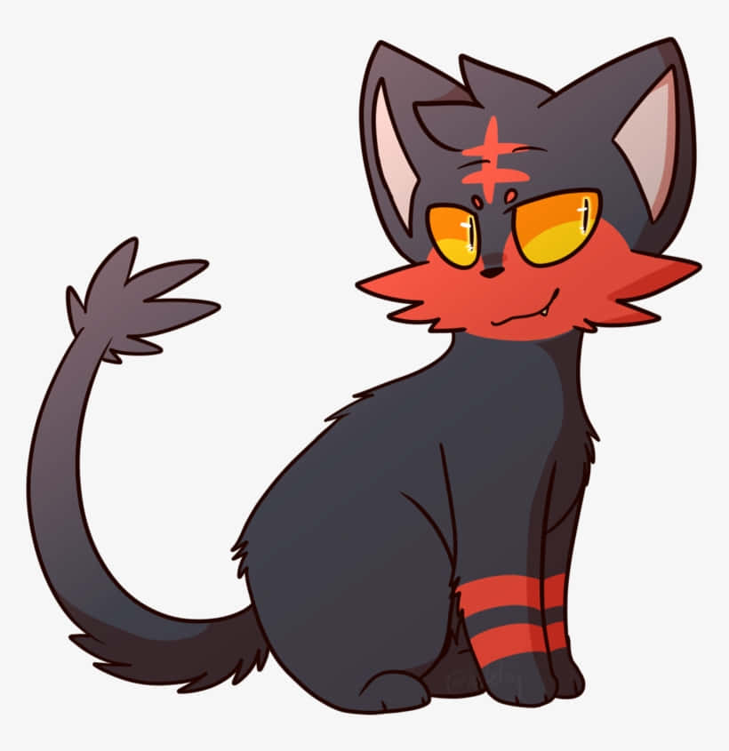 Litten, black cat, red markings, SD Phone Wallpaper