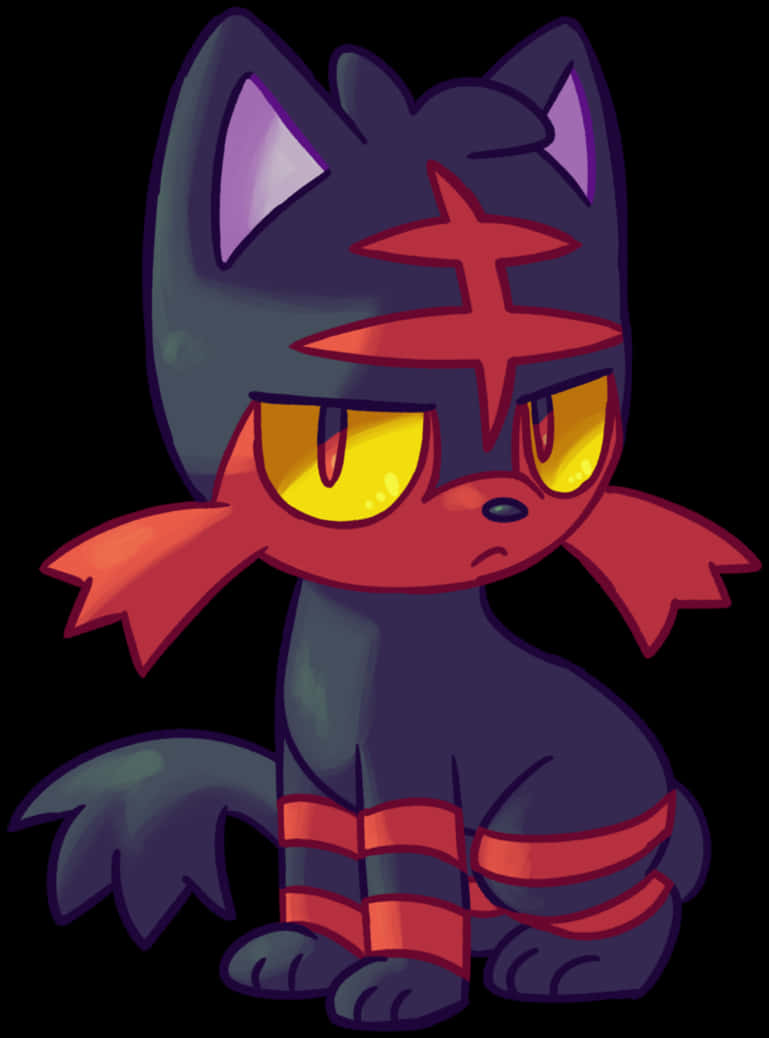 Litten, dark purple, glowing yellow eyes, SD Phone Wallpaper