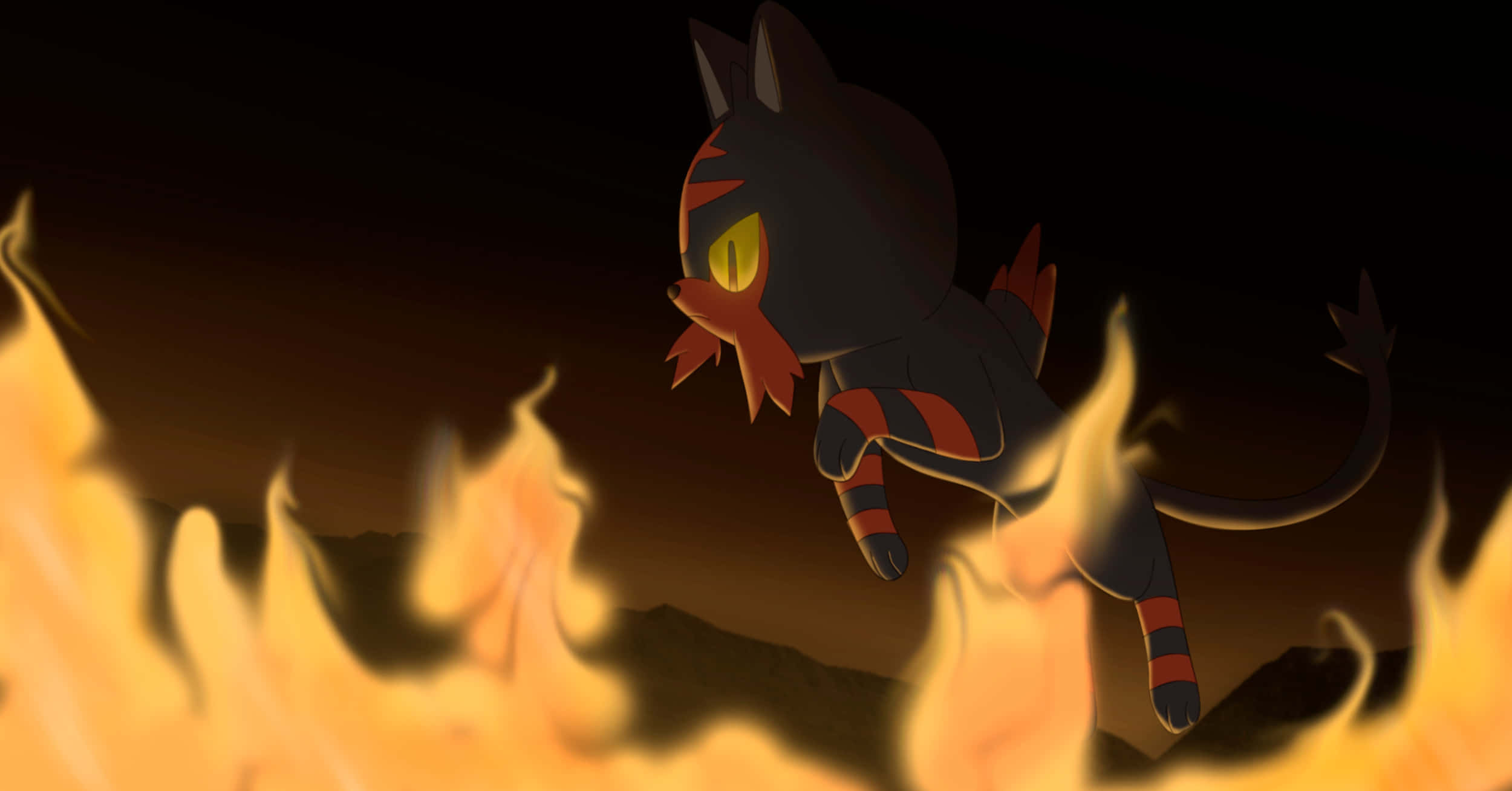 Litten, fire, fiery black, Full HD Desktop Wallpaper