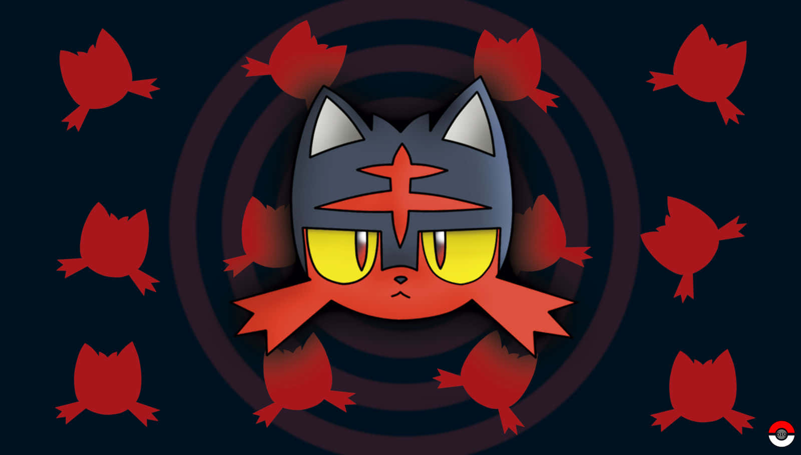 Litten, dark gray cat, glowing yellow eyes, HD Desktop Wallpaper