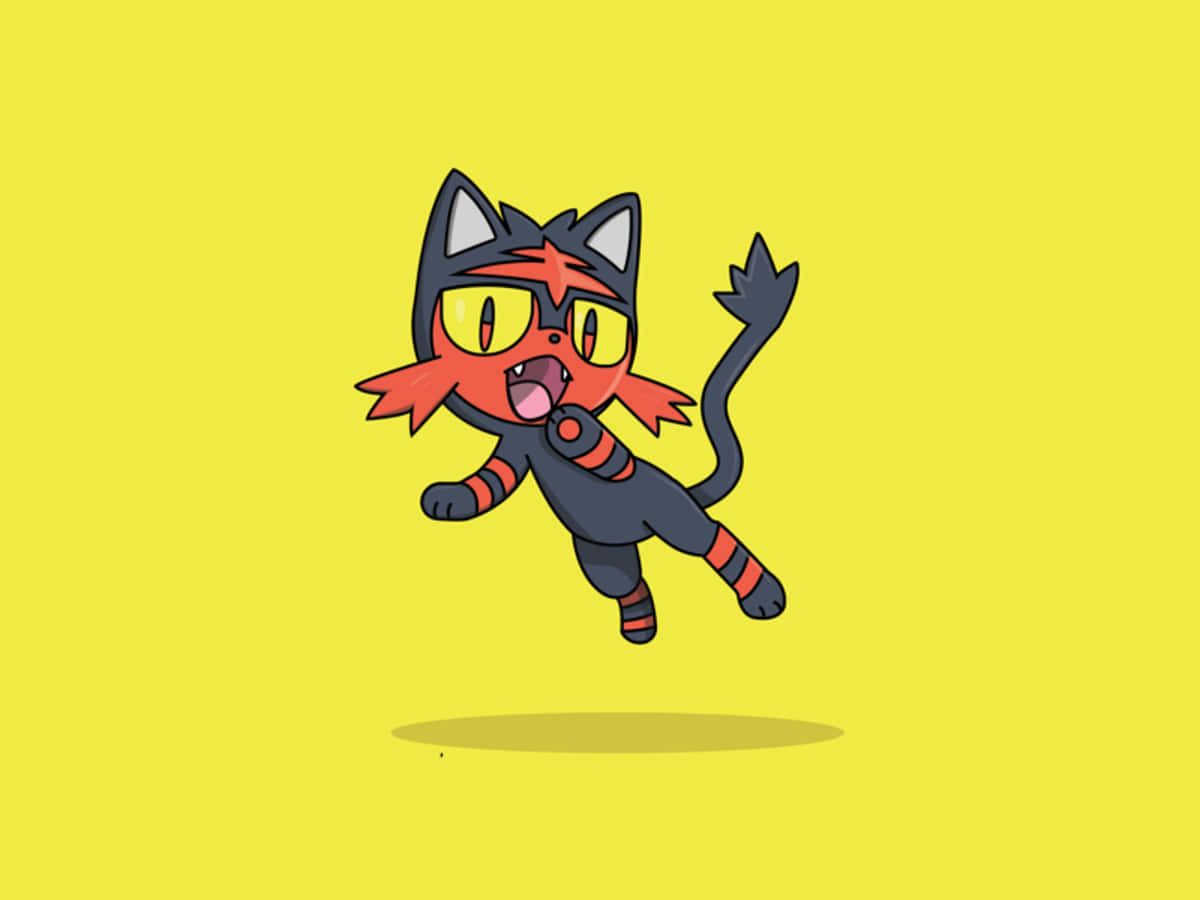 Litten, yellow background, red and black fur, SD Desktop Wallpaper