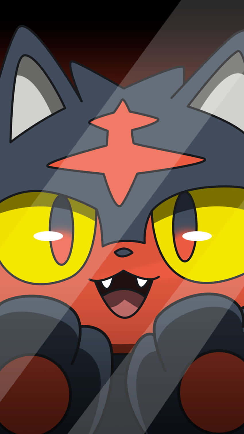 Litten, glowing yellow eyes, red star on its forehead, HD Phone Wallpaper