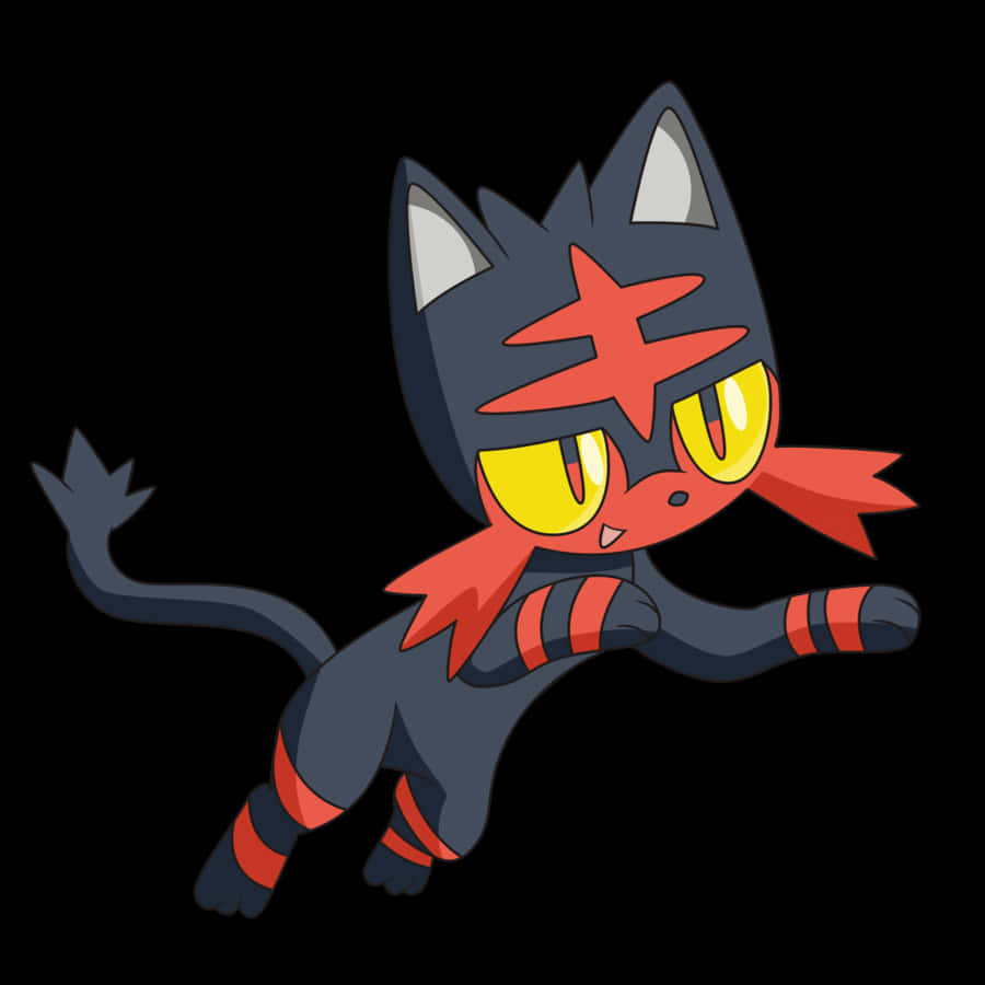 Litten, glowing yellow eyes, red markings, SD Desktop Wallpaper