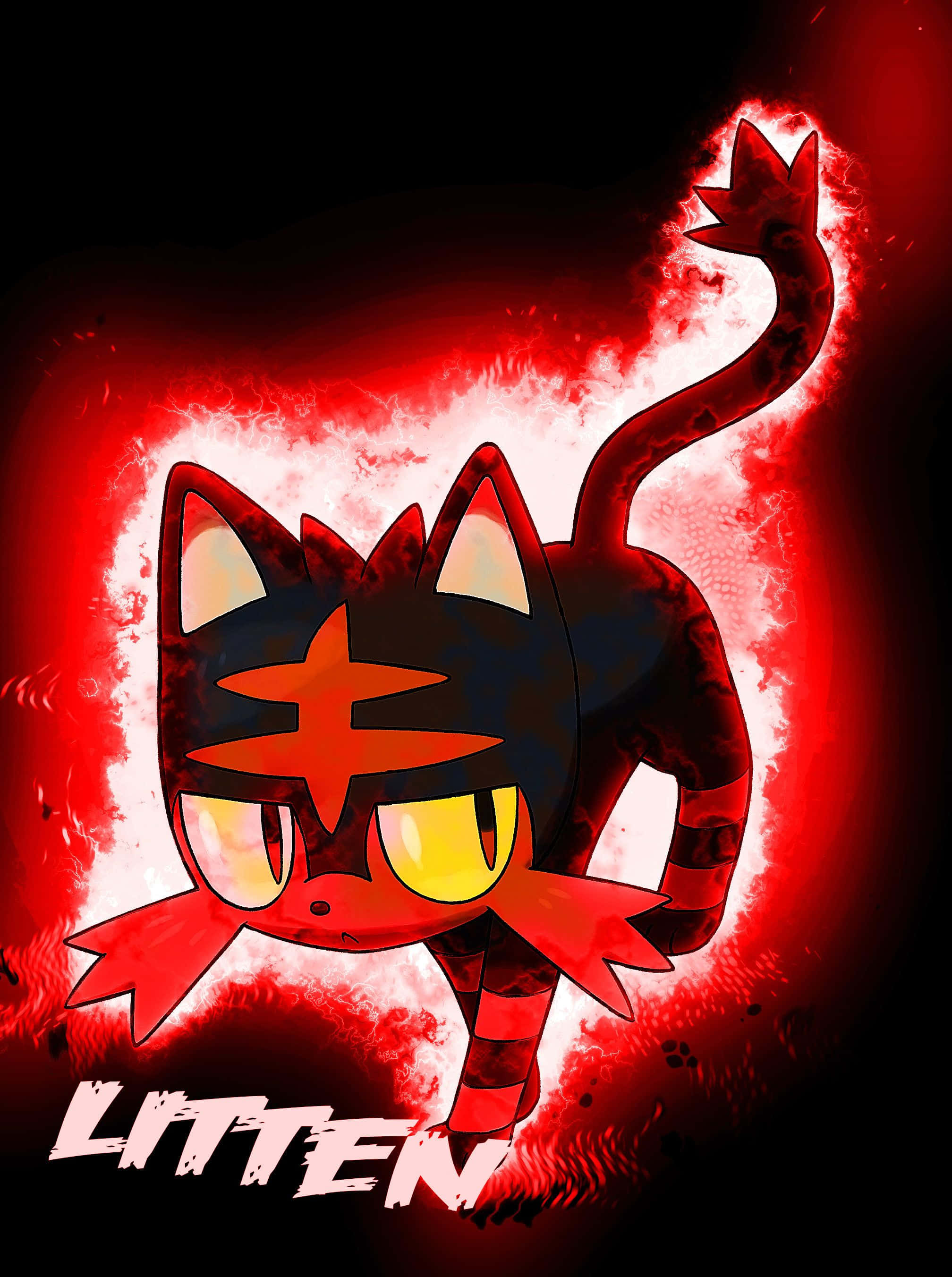 Litten, fiery red and black, cat-like Pokémon, 2K Phone Wallpaper