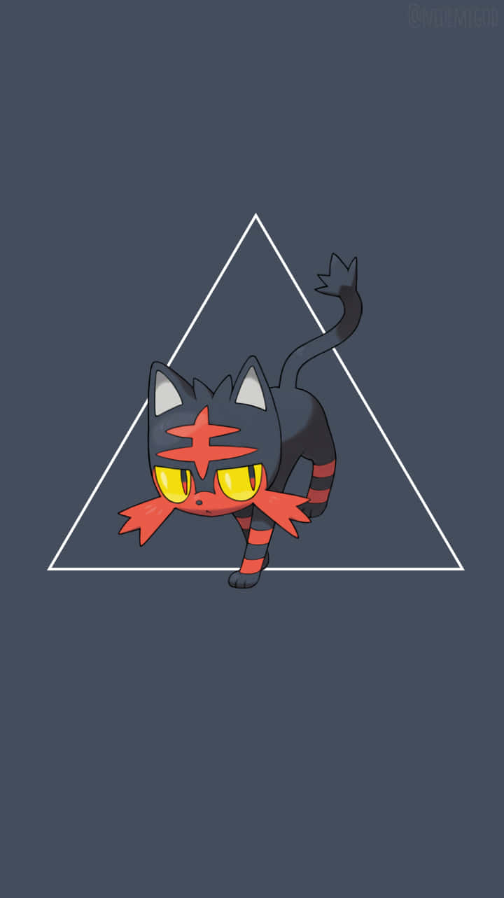 Litten, black and red cat-like Pokémon, glowing yellow eyes, HD Phone Wallpaper