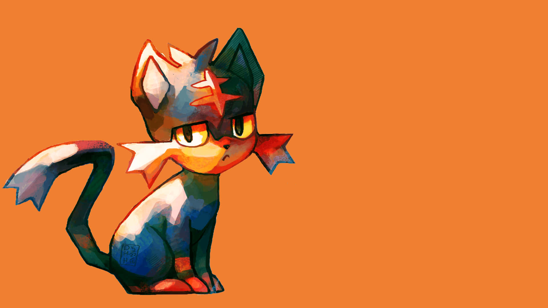 Litten, orange background, star-shaped ears, Full HD Desktop Wallpaper