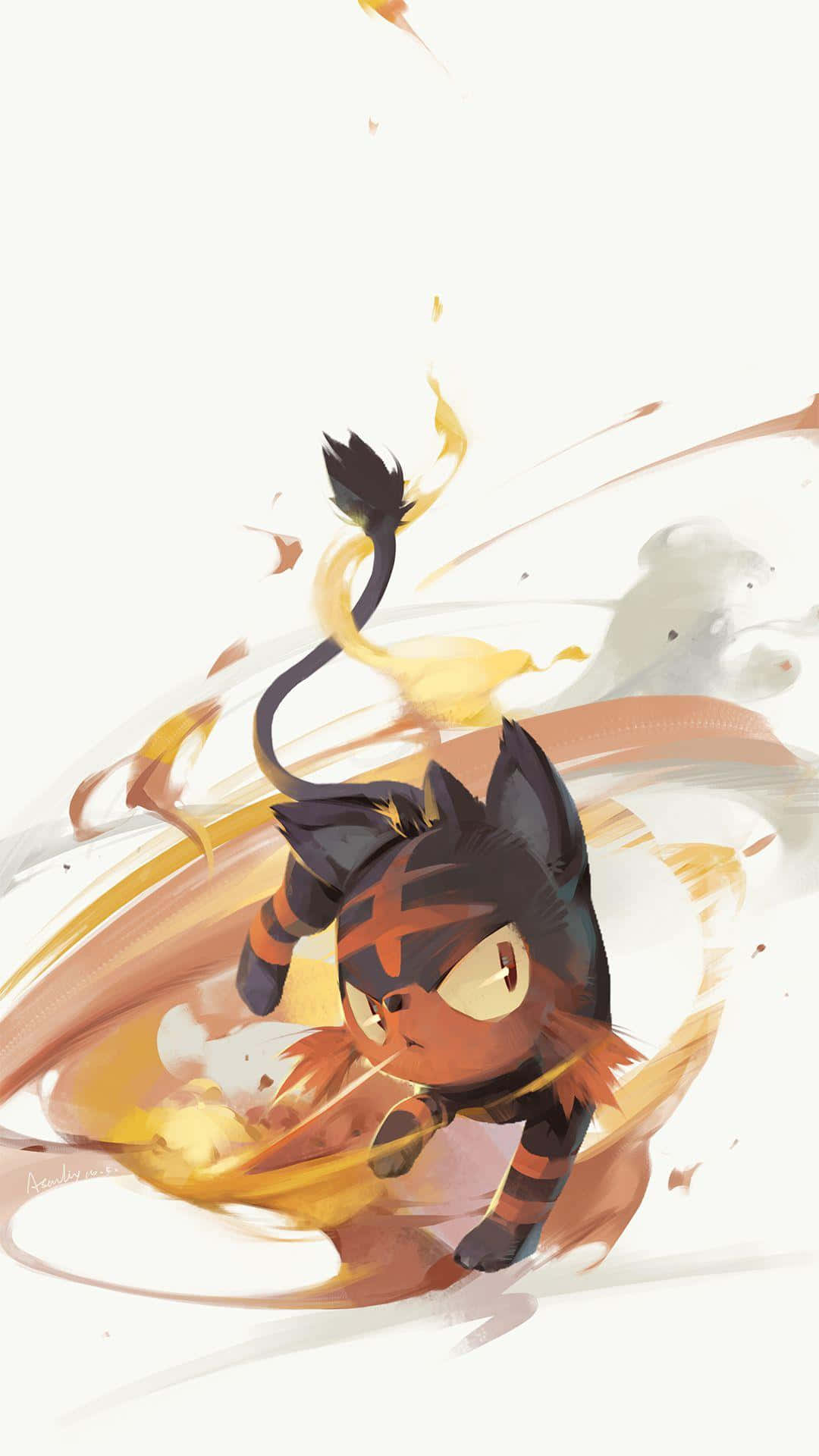 Litten, fiery orange, black, Full HD Phone Wallpaper