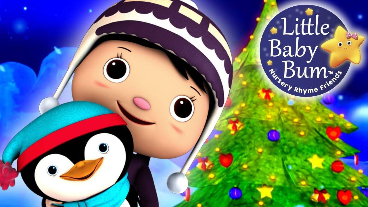 Little Baby Bum, Christmas tree, starry night sky, HD Desktop Wallpaper