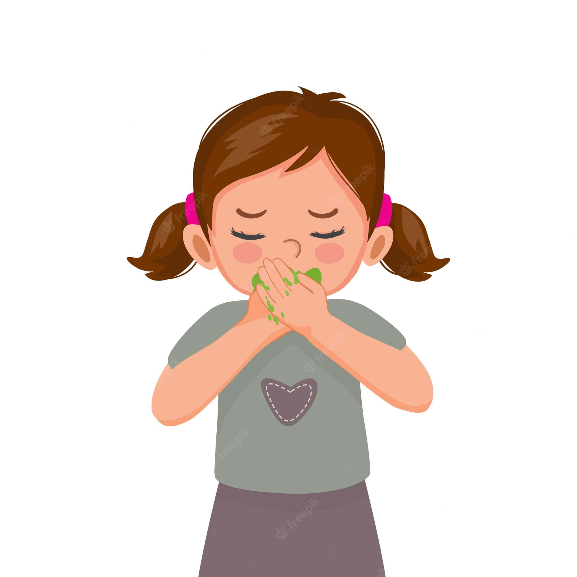 Nauseous Little Girl, 2D Illustration, brown pigtails, Full HD Desktop Wallpaper